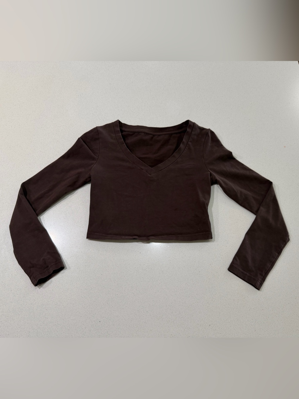 SHEIN Chocolate Brown V-Neck Long Sleeve Top